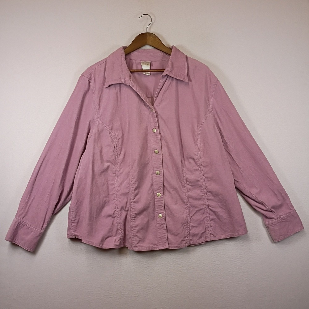 Grandmacore White Stag  Womens 26/28W Mauve Pink Corduroy Button Down Shirt